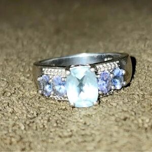 Aquamarine and Tanzanite ring. Sterling sliver size 6.75